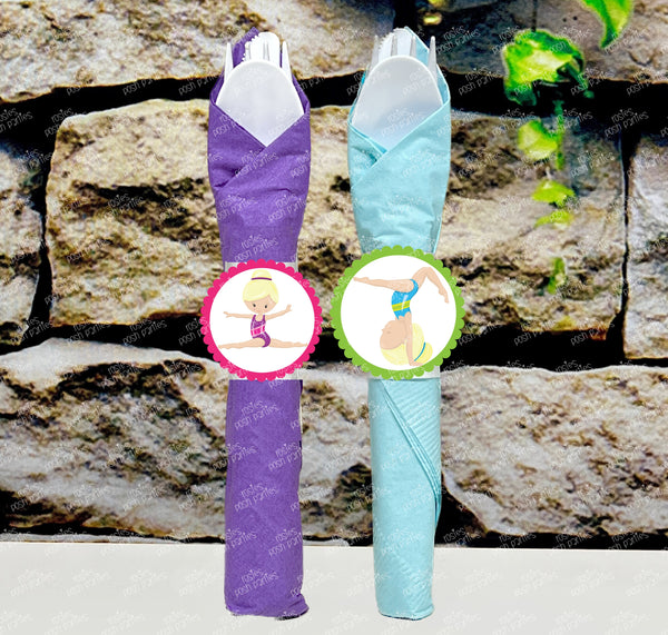 Gymnastics Birthday Theme | Gymnastics Party Decoration | Gym Birthday Party | Blonde Hair Theme | Gymnast Utensils Favor | SET OF 12