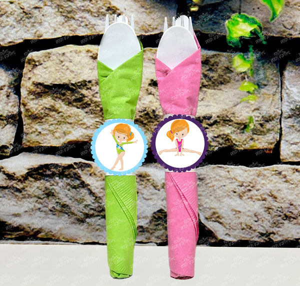 Gymnastics Birthday Theme | Gymnastics Party Decoration | Gym Birthday Party | Red Head Theme | Gymnast Utensils Favor | SET OF 12
