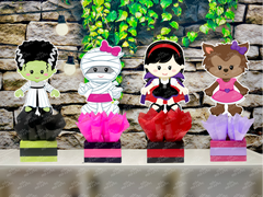 Halloween Costume Party Centerpieces | Halloween Theme Birthday Decoration | Witch Frankenstein Ghost Monsters Party SET OF 4