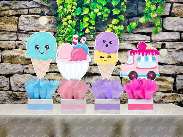 Ice Cream Sundae Theme | Ice Cream Truck Birthday or Baby Shower Table Centerpiece Decoration SET OF 4