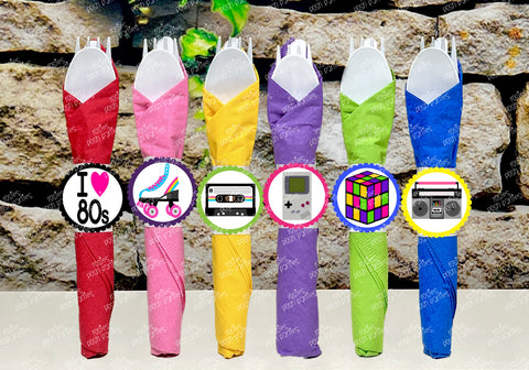 I love 80's Theme Party Napkin Wrapped Utensil Kit VARIETY