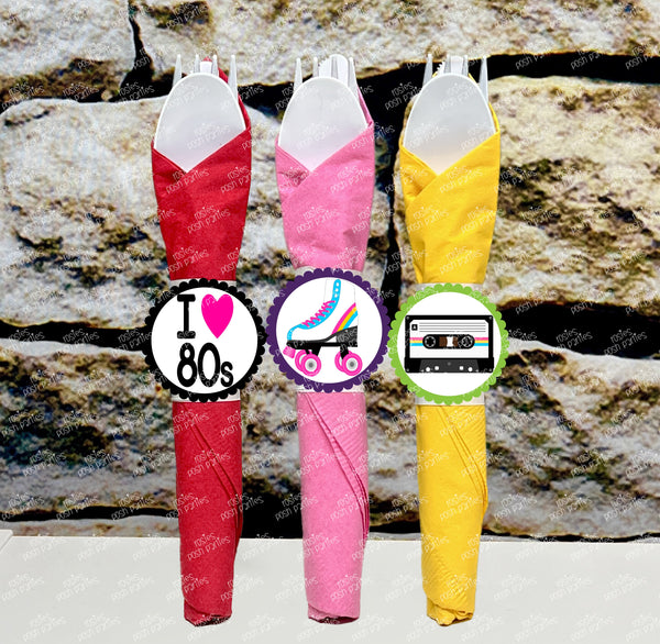 I love 80's Theme Party Napkin Wrapped Utensil Kit VARIETY