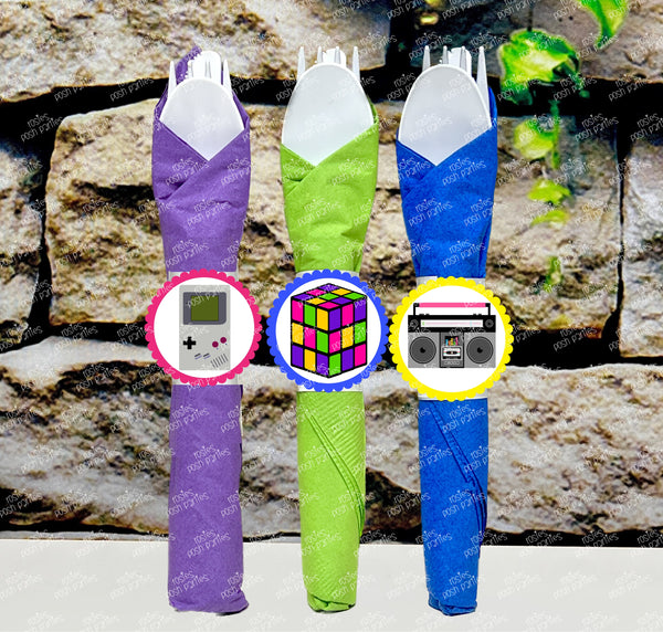 I love 80's Theme Party Napkin Wrapped Utensil Kit VARIETY