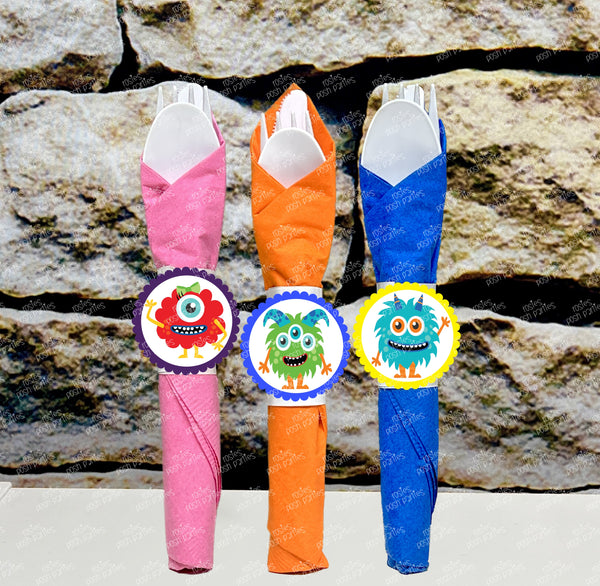 Monster Birthday Decoration | Monster Napkin Theme | Little Monster Utensil | Monster Utensil | Monster Theme Napkin Utensil Favors VARIETY