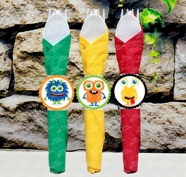 Monster Birthday Decoration | Monster Napkin Theme | Little Monster Utensil | Monster Utensil | Monster Theme Napkin Utensil Favors VARIETY