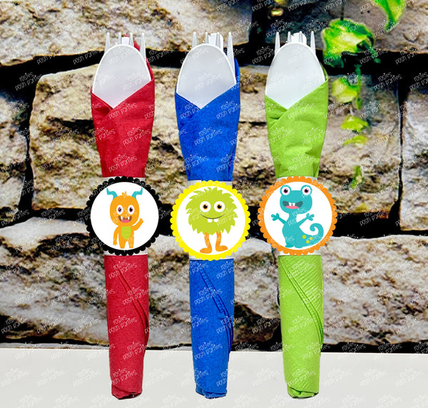 Monster Birthday Decoration | Monster Napkin Theme | Little Monster Utensil | Monster Utensil | Monster Theme Napkin Utensil Favors VARIETY