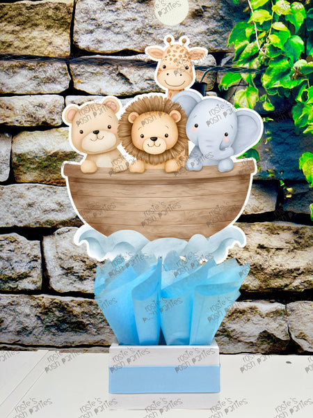 Noah's Ark Baby Shower Centerpieces, Safari Animal Birthday Party Decorations, Jungle Animal Table Decor, Two by Two Theme, Set of 4