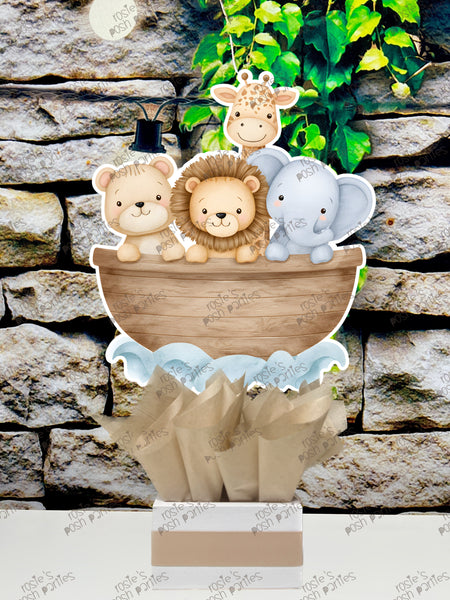 Noah's Ark Baby Shower Centerpieces, Safari Animal Birthday Party Decorations, Jungle Animal Table Decor, Two by Two Theme, Set of 4