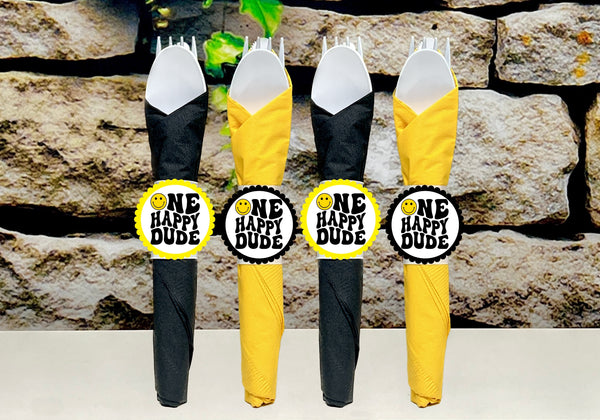 One Happy Dude | First Birthday | Happy Dude Theme | One Happy Dude First Birthday Napkin Wrapped Utensil Kit | One Happy Dude INDIVIDUAL