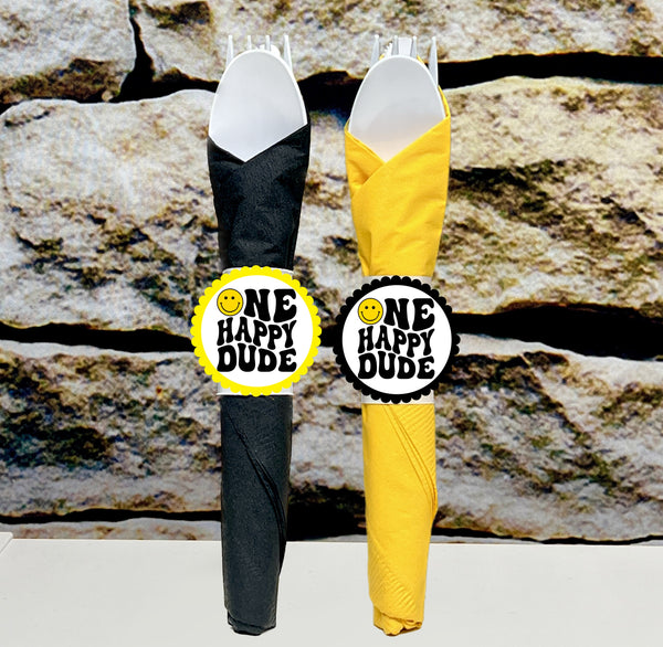 One Happy Dude | First Birthday | Happy Dude Theme | One Happy Dude First Birthday Napkin Wrapped Utensil Kit | One Happy Dude INDIVIDUAL