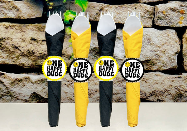 One Happy Dude | First Birthday | Happy Dude Theme | One Happy Dude First Birthday Napkin Wrapped Utensil Kit | One Happy Dude INDIVIDUAL