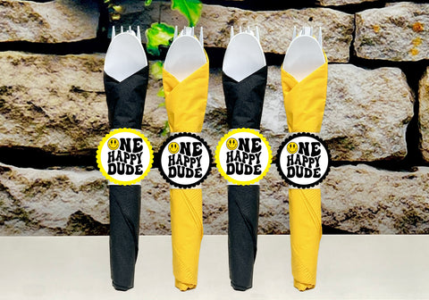 One Happy Dude | First Birthday | Happy Dude Theme | One Happy Dude First Birthday Napkin Wrapped Utensil Kit | One Happy Dude INDIVIDUAL