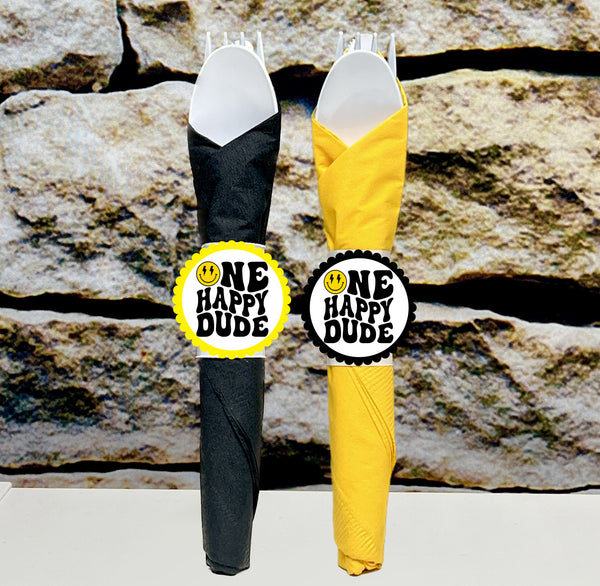 One Happy Dude | First Birthday | Happy Dude Theme | One Happy Dude First Birthday Napkin Wrapped Utensil Kit | One Happy Dude INDIVIDUAL