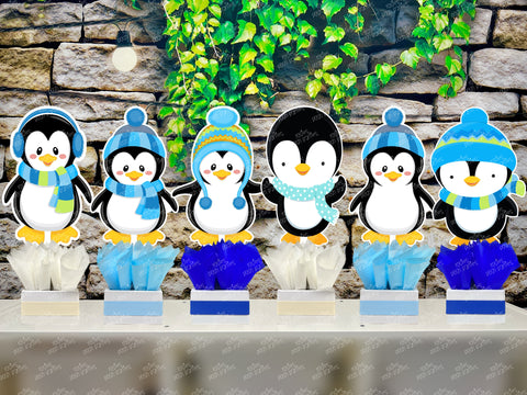 Penguin Birthday Theme | Winter Wonderland Centerpieces | Arctic Theme Party | Winter Penguin Snowmen Birthday Baby Shower Theme SET OF 6