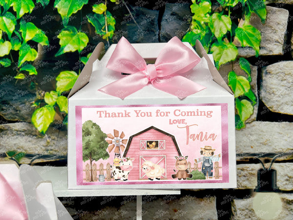 Pink Farm Theme | Girl Farm Goodie Bags | Farm Favor Gable Box | Pink Farm Baby Shower | Farm Birthday Party Favor Box VARIETY