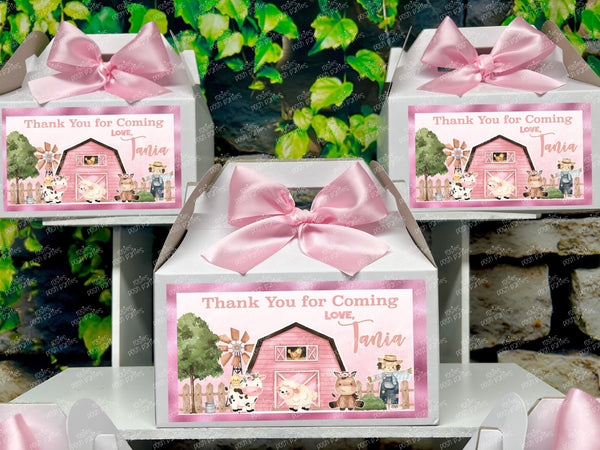 Pink Farm Theme | Girl Farm Goodie Bags | Farm Favor Gable Box | Pink Farm Baby Shower | Farm Birthday Party Favor Box VARIETY