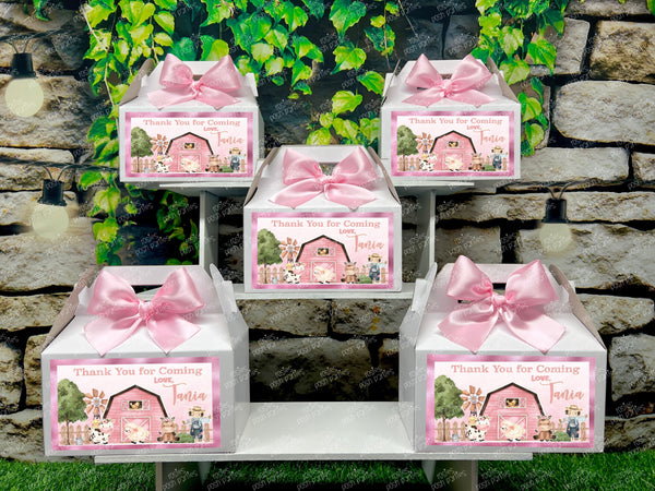 Pink Farm Theme | Girl Farm Goodie Bags | Farm Favor Gable Box | Pink Farm Baby Shower | Farm Birthday Party Favor Box VARIETY