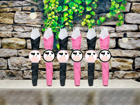Farm Girl Pink Cow Birthday Decoration | Cow Theme | Pink Cow Farm Party Utensils | Cow Utensil | Theme Party Utensil Favors Napkin Variety