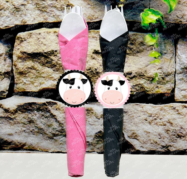 Farm Girl Pink Cow Birthday Decoration | Cow Theme | Pink Cow Farm Party Utensils | Cow Utensil | Theme Party Utensil Favors Napkin Variety