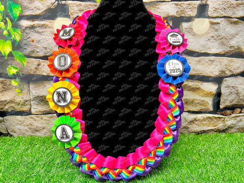 Rainbow High School Graduation Lei | Senior Night Gift Lei | Braided Ribbon Lei | Graduation Ribbon Lei | College Graduate Lei | Promotion Lei