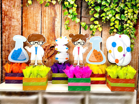 science birthday party theme centerpiece decoration