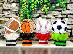 Sports Barz Mitzvah Theme | Sports Baby Shower Party Decoration | Soccer Football Baseball Basketball Table Centerpiece SET OF 4
