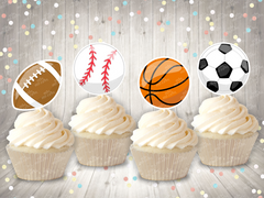 Sports Theme Cupcake Toppers Centerpiece Sport Party Sports Birthday Soccer Football Baseball Basketball decoration Birthday Theme SET OF 12