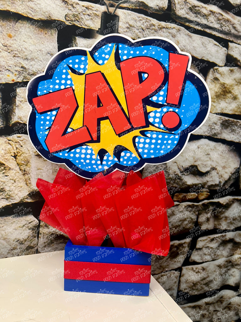 Hero Theme Birthday Party Decorations Kit - Comic Style Banner, Honeycomb Centerpieces & Cityscape Tablecloth