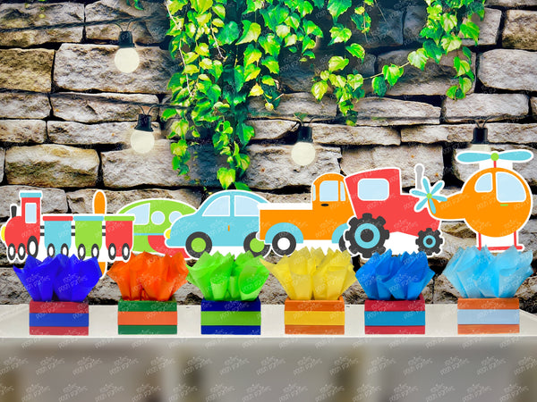 Transportation Birthday Theme | Transportation Party Decoration | Truck Birthday Party | Boy Car Airplane Helicopter Train Tractor SET OF 6