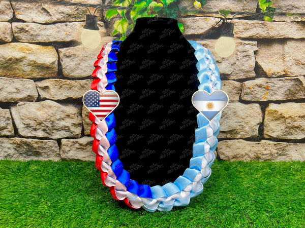 Graduation Lei | Mexico USA Flag Lei | Senior Night Gift Lei | Braided Ribbon Lei | Graduation Ribbon Lei | Graduate Lei | Country Lei