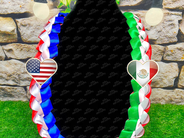Graduation Lei | Mexico USA Flag Lei | Senior Night Gift Lei | Braided Ribbon Lei | Graduation Ribbon Lei | Graduate Lei | Country Lei