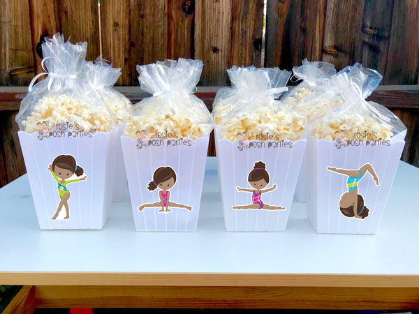 Gymnast Birthday Theme Popcorn Favor Bins