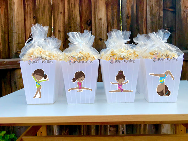 Gymnast Birthday Theme Popcorn Favor Bins