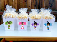 Cheerleader Birthday Theme Popcorn Favor Bins African Hair Cheer SET OF 12