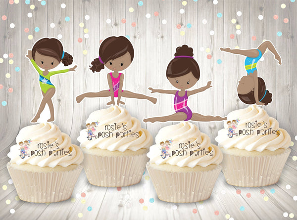 African Gymnast Birthday Theme Cupcake Topper