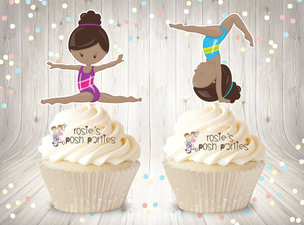 African Gymnast Birthday Theme Cupcake Topper