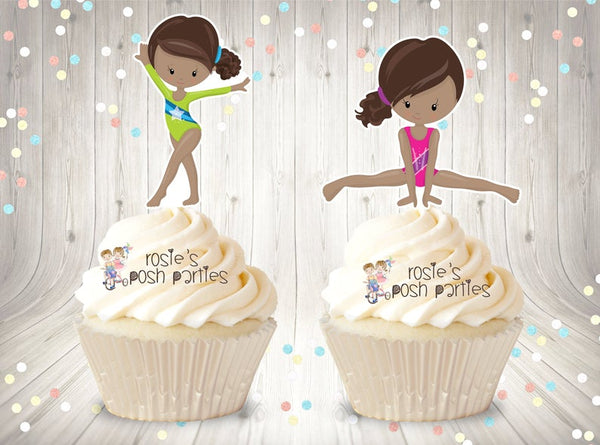 African Gymnast Birthday Theme Cupcake Topper