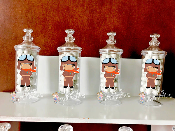 Airplane Pilot Aviator Birthday Baby Shower Apothecary Party Favor Jars