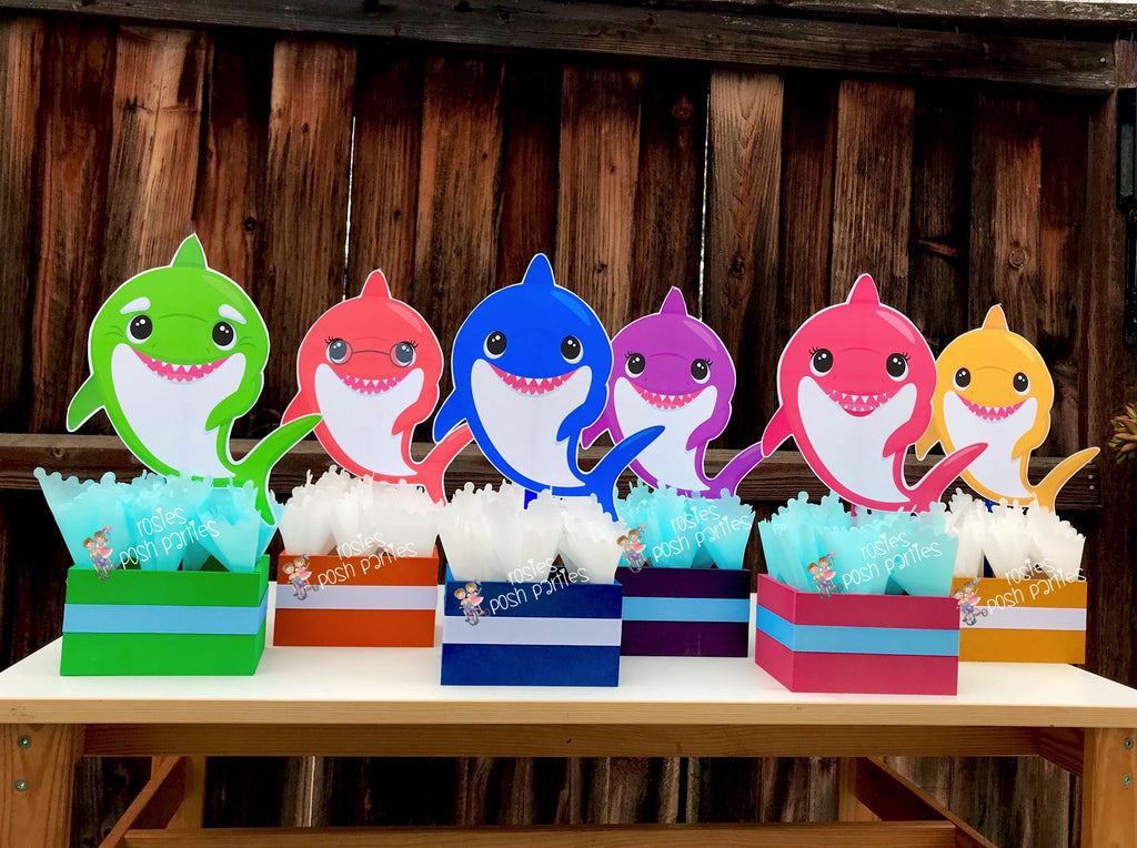 Children baby shark themed birthday celebration decorations Stock