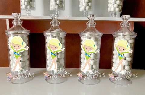 Blonde Gymnast Theme Birthday Apothecary Favor Jars