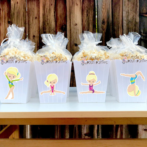 Gymnast Birthday Theme Popcorn Favor Bins