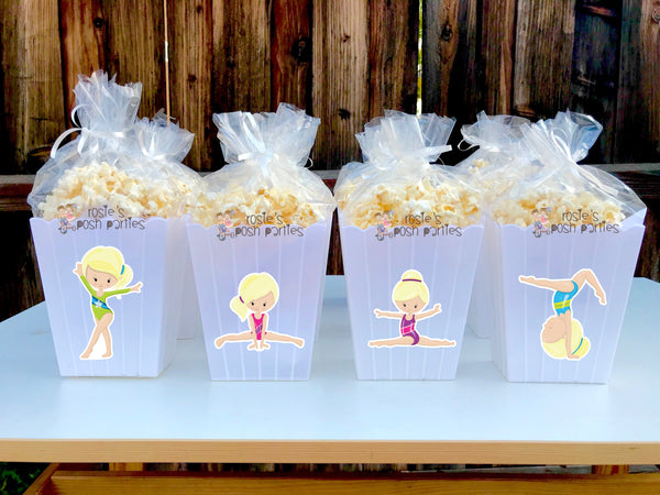 Gymnast Birthday Theme Popcorn Favor Bins