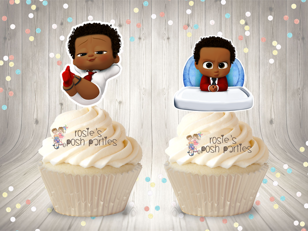 African American Boss Baby Red Suit Birthday Baby Shower Cupcake Toppers
