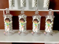 Gymnast Theme Birthday Party Apothecary Favors Brown Hair Gymnast SET OF 12