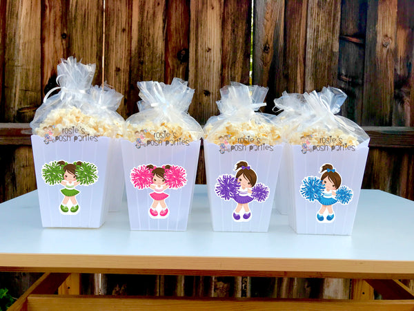 Cheerleader Birthday Theme Popcorn Favor Bins