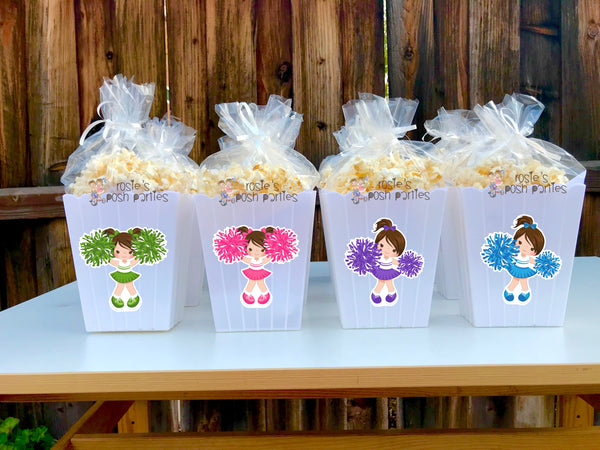 Cheerleader Birthday Theme Popcorn Favor Bins