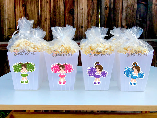 Cheerleader Birthday Theme Popcorn Favor Bins