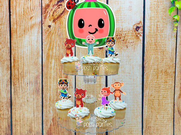 Cocomelon Birthday Theme Cupcake Topper Sticker Favors