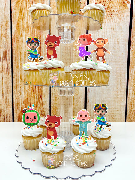 Cocomelon Birthday Theme Cupcake Stand and Cupcake Topper Favors