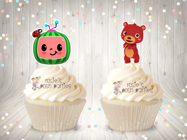 Cocomelon Birthday Theme Cupcake Topper Sticker Favors